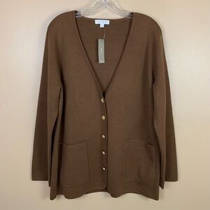 NWT J Crew Giselle Sweater Womens Medium Brown Wool Blend Preppy V Neck Cardigan